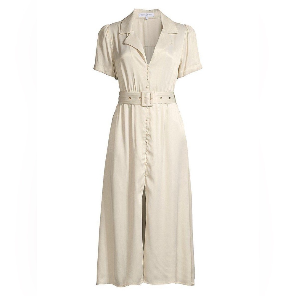 Weworewhat Camp Collar Satin Shirtdress cream | Size M